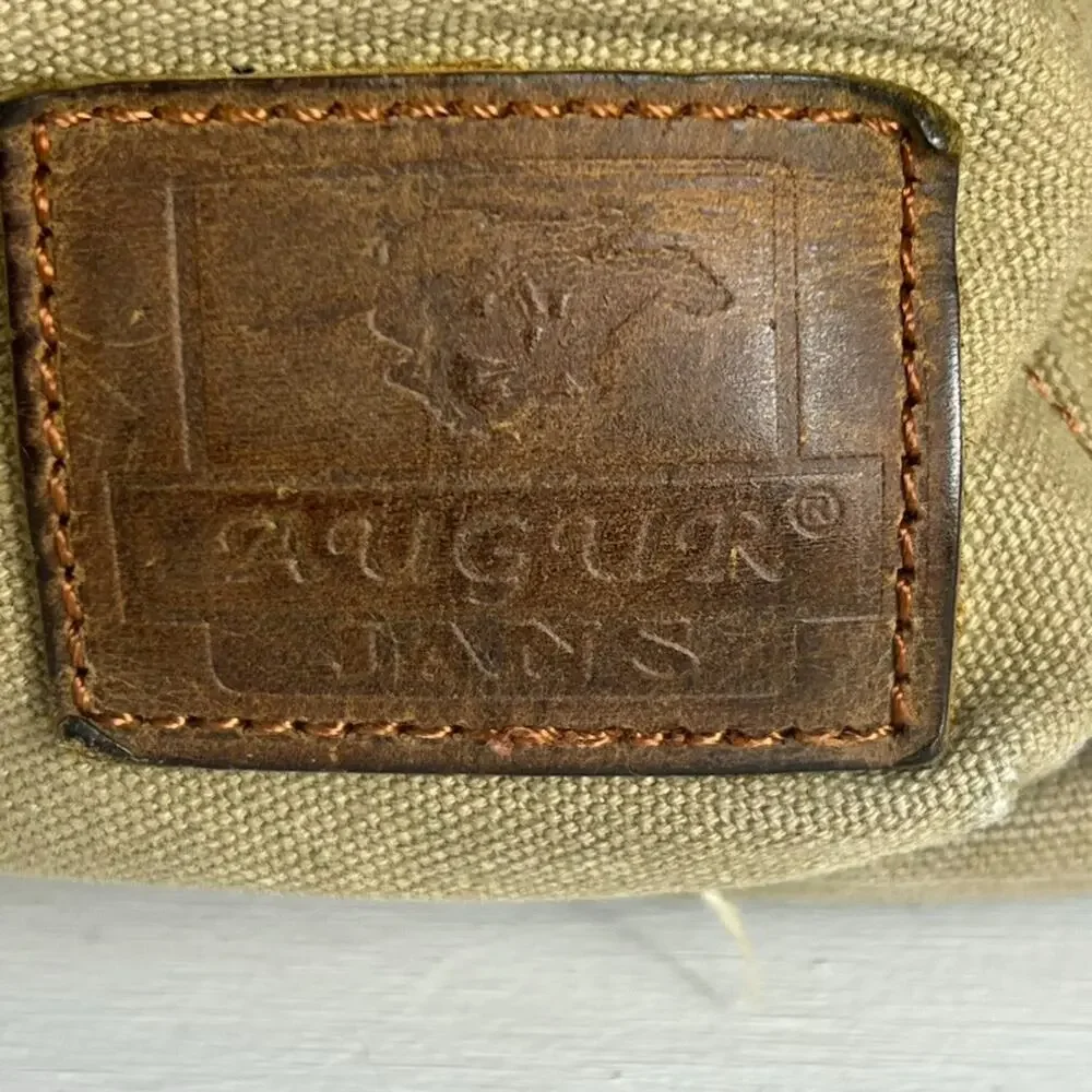 Augur Strauss Backpack Laptop Canvas Drawstring Leather Trim Boho Hiking Unisex